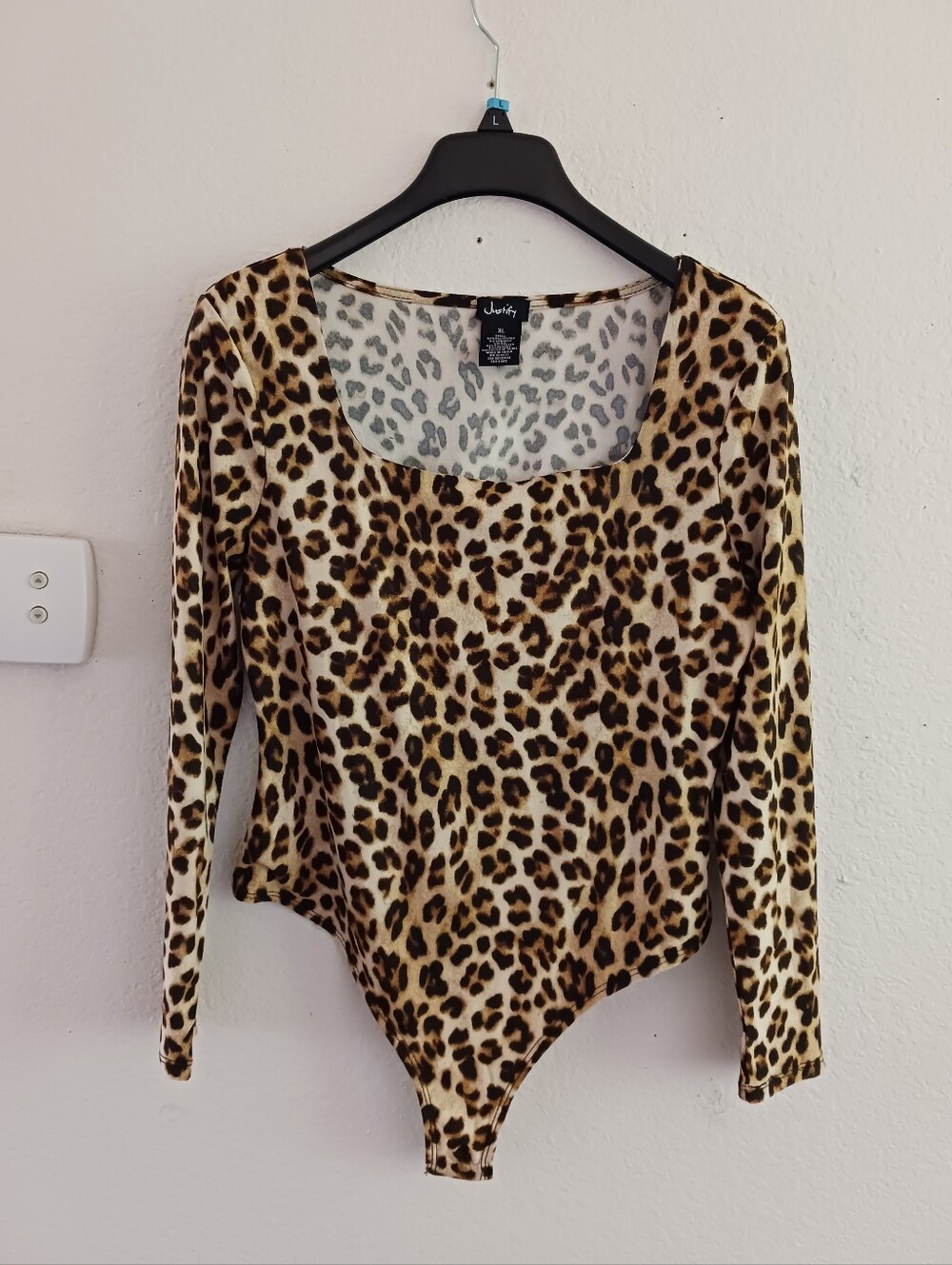 Justify Long Sleeve Square Neck Bodysuit In Leopard Print